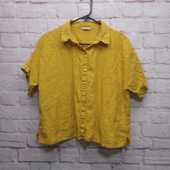 Eillen Fisher Tops - Eillen Fisher Washed Organic Linen Delave Shirt Womens S Cropped Boxy Minimalist